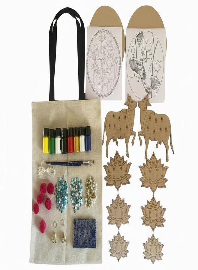 The brown box® 3-in-1 Pichwai Art Kit for Adults | Create Door Hangings, MDF Paintings & Pichwai Tote Bag | Traditional Rajasthan Folk Art DIY Set for Art Therapy, Corporate Craft & Gifting - Image 5